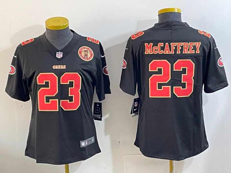 Women San Francisco 49ers #23 Mccaffrey Black Gold 2024 Nike Vapor Limited NFL Jersey style 12023->women nfl jersey->Women Jersey